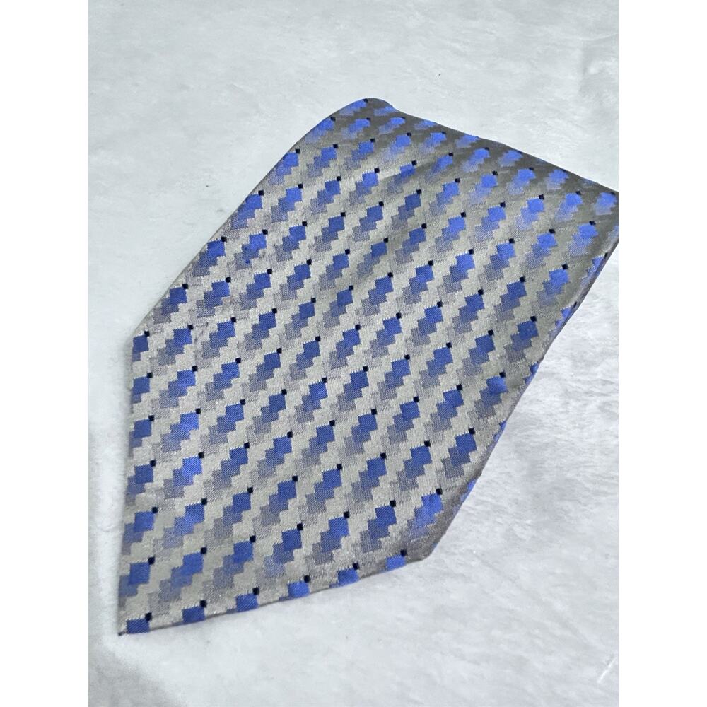 valerio garati silk tie‎ Blue Silver Handmade Geometric Luxury 57x4 Diamond
